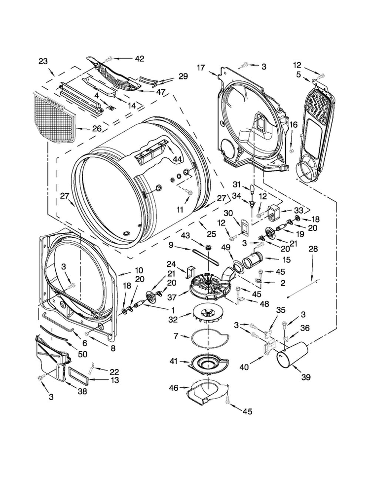Bulkhead Parts Diagram and Parts List for MGDB700BW0  Maytag Dryer
