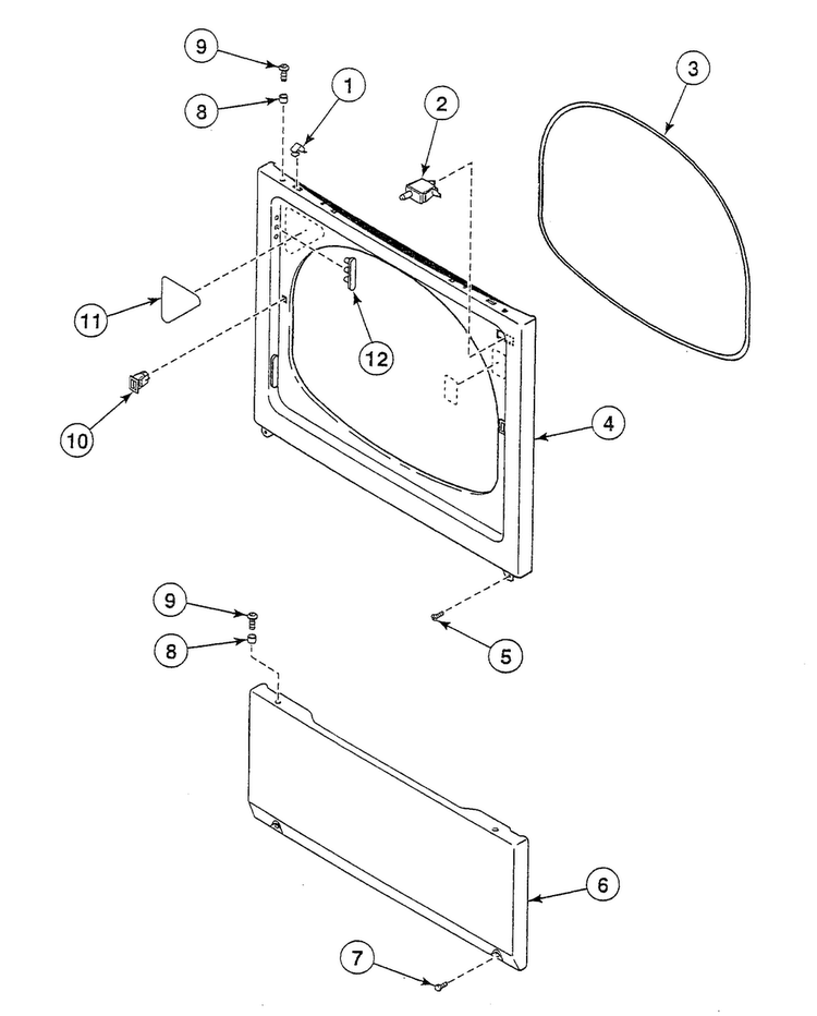 Front Panel Diagram and Parts List for SSE007WF1500  Speed Queen Dryer