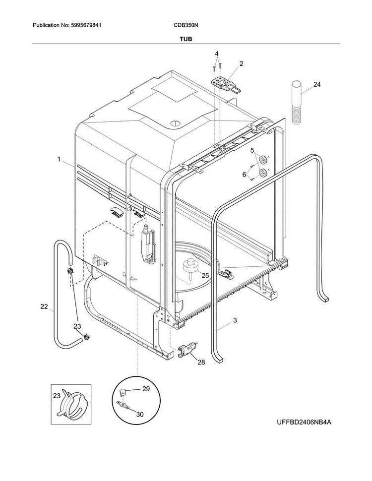 Tub Diagram and Parts List for CDB350NW8B  Crosley Dishwasher
