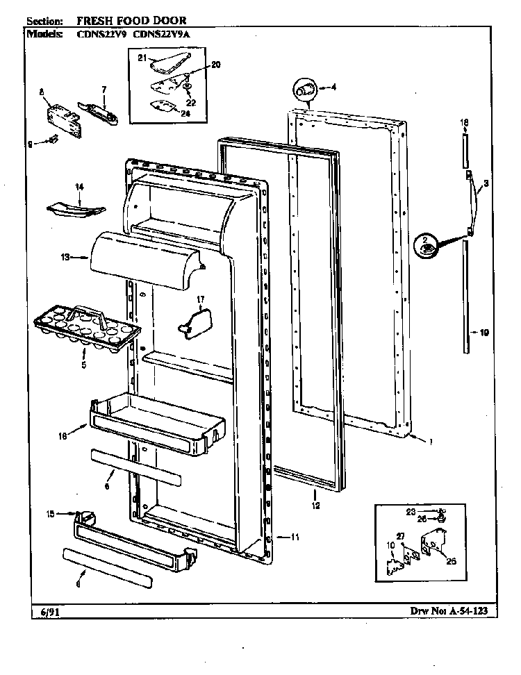 Fresh Food Door Diagram and Parts List for CDNS22V9A BR35E Maytag Refrigerator