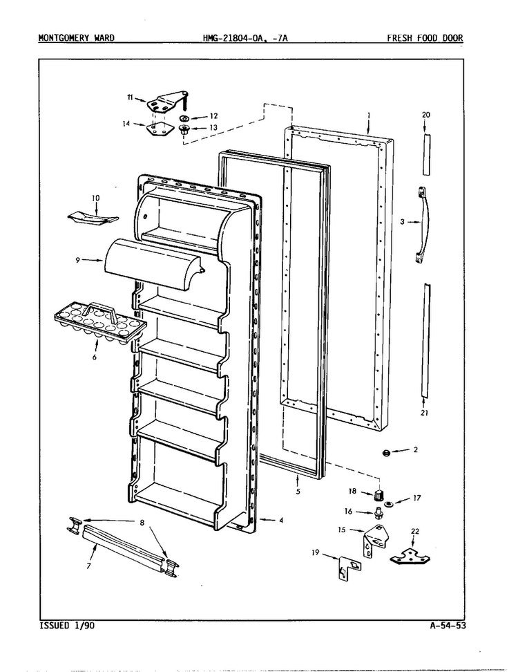 Fresh Food Door Diagram and Parts List for 21804A  Admiral Refrigerator