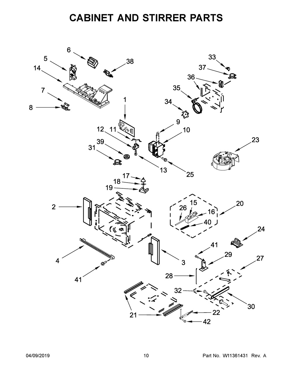 Cabinet And Stirrer Parts Diagram and Parts List for JMW2427IM01  Maytag Microwave Oven Combo