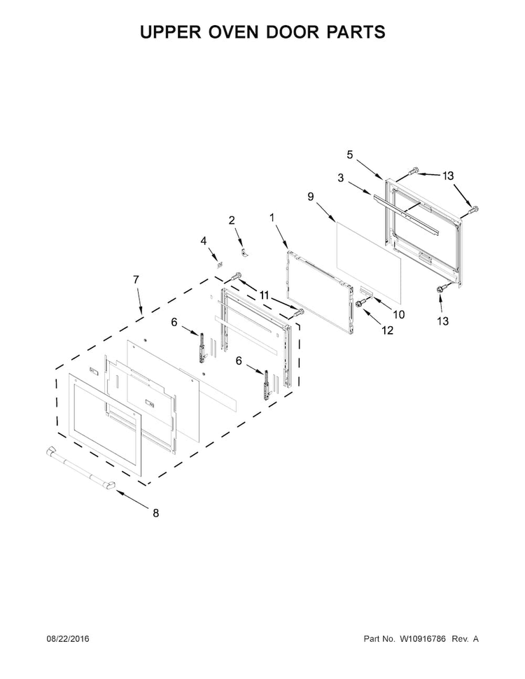 Upper Oven Door Parts Diagram and Parts List for JJW3830DP02  Jenn-Air Wall Oven