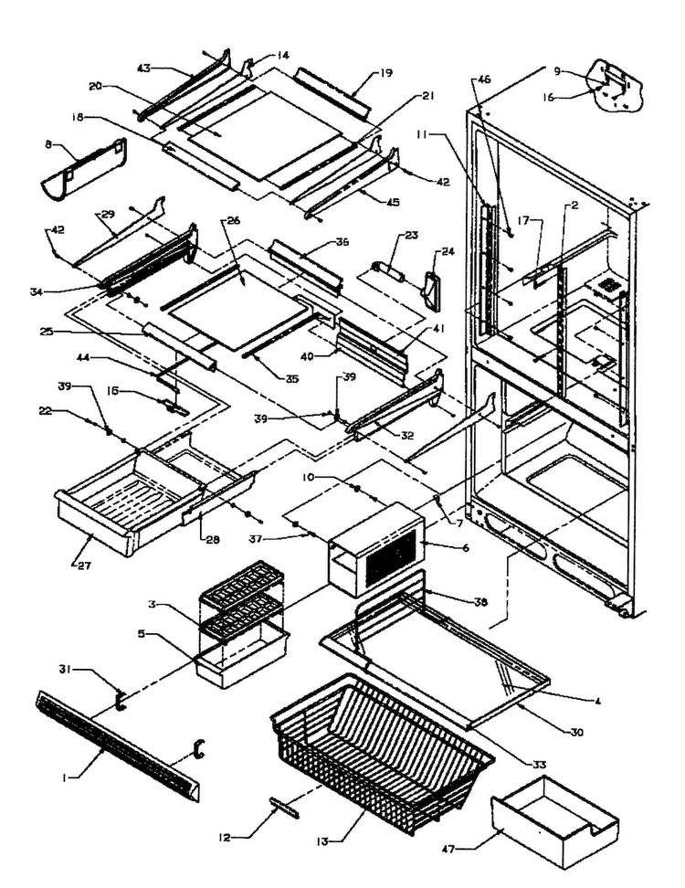 Refrigerator/freezer Shelving Diagram and Parts List for BX22A2W-P1161606WW  Amana Refrigerator