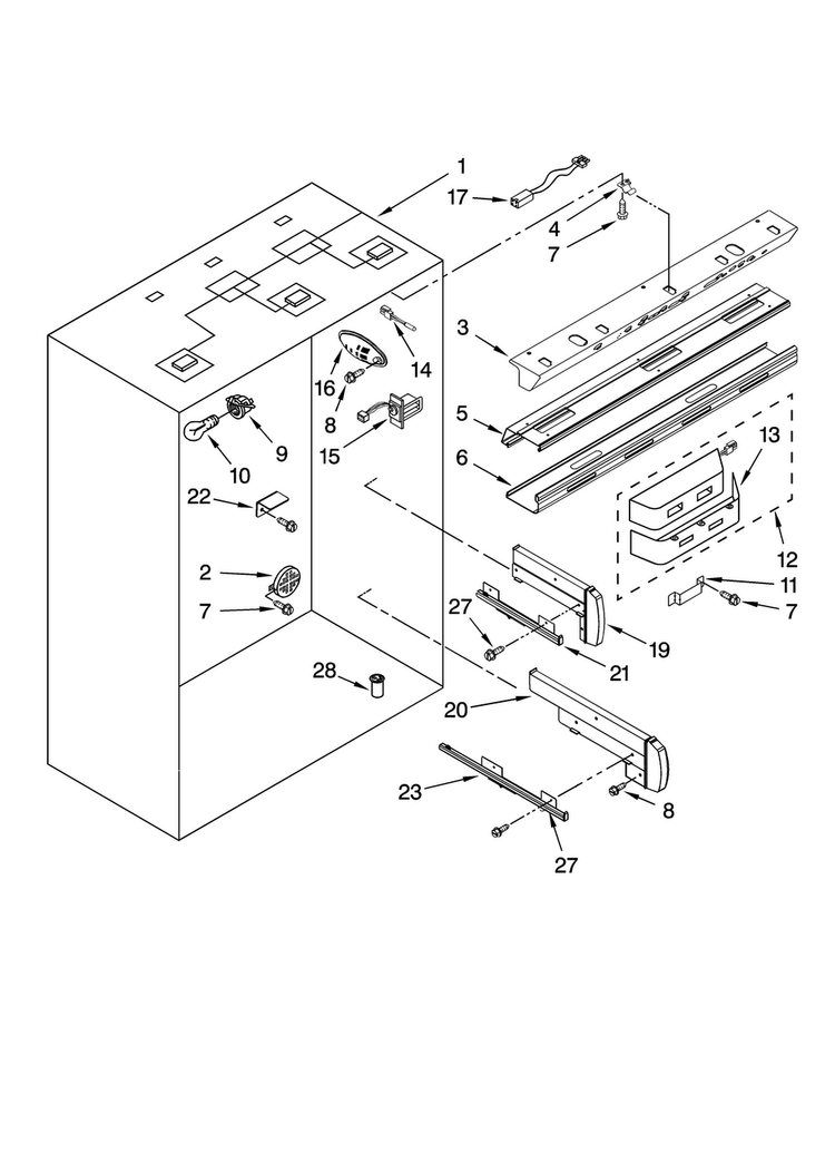 Refrigerator Liner Parts Diagram and Parts List for JB36PPFXLB00  Jenn-Air Refrigerator