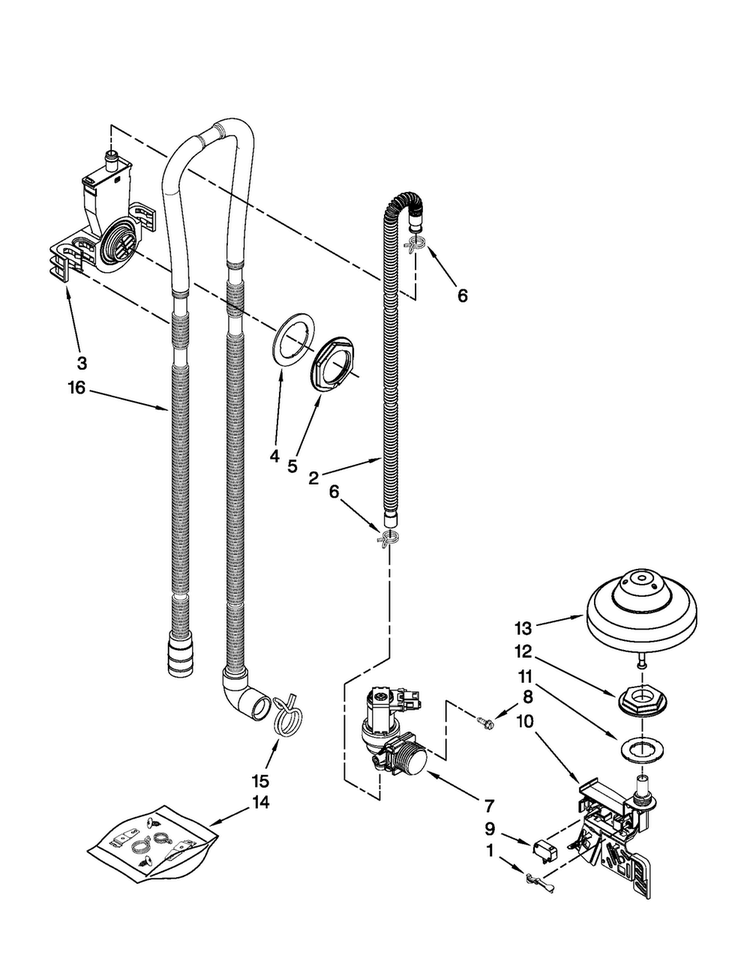 Fill, Drain And Overfill Parts Diagram and Parts List for JDB8700AWP0  Jenn-Air Dishwasher