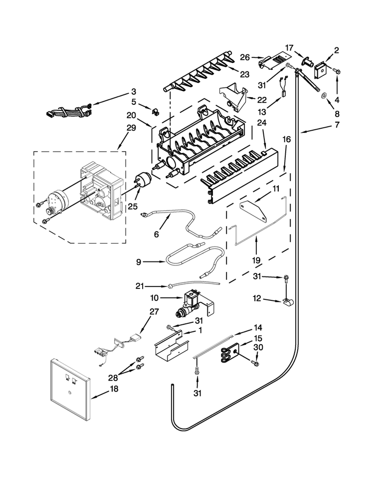 Ice Maker Parts Diagram and Parts List for JS42NXFXDW05  Jenn-Air Refrigerator