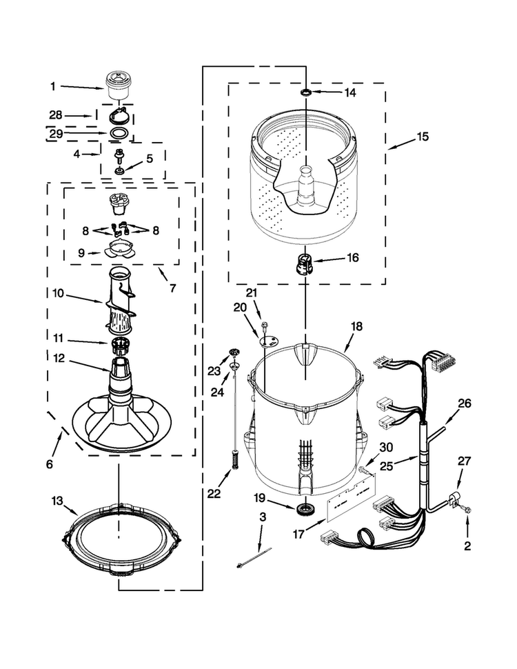 Basket And Tub Parts Diagram and Parts List for CAW9444XQ4  Crosley Washer
