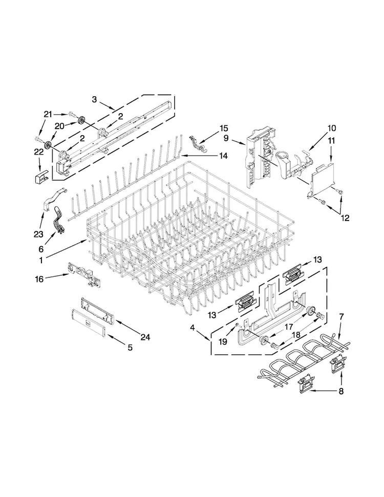 Upper Rack And Track Parts Diagram and Parts List for JDB3650AWR4  Jenn-Air Dishwasher