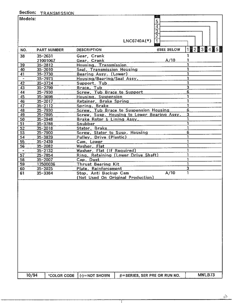 Transmission Page 3 Diagram and Parts List for 6740A  Norge Washer