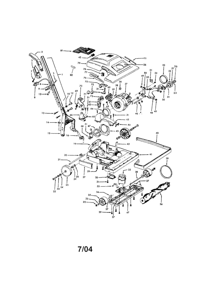 Main Body/handle/hood Diagram and Parts List for U7071-080  Hoover Upright Vacuum
