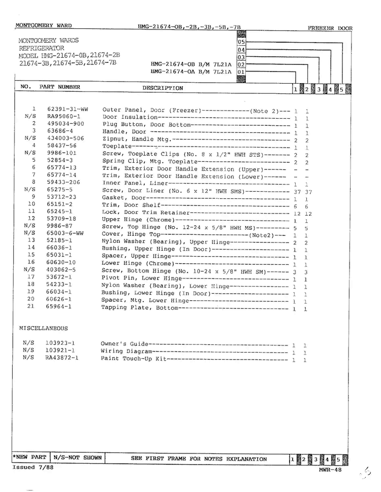 Freezer Door Page 2 Diagram and Parts List for 21674A  Admiral Refrigerator