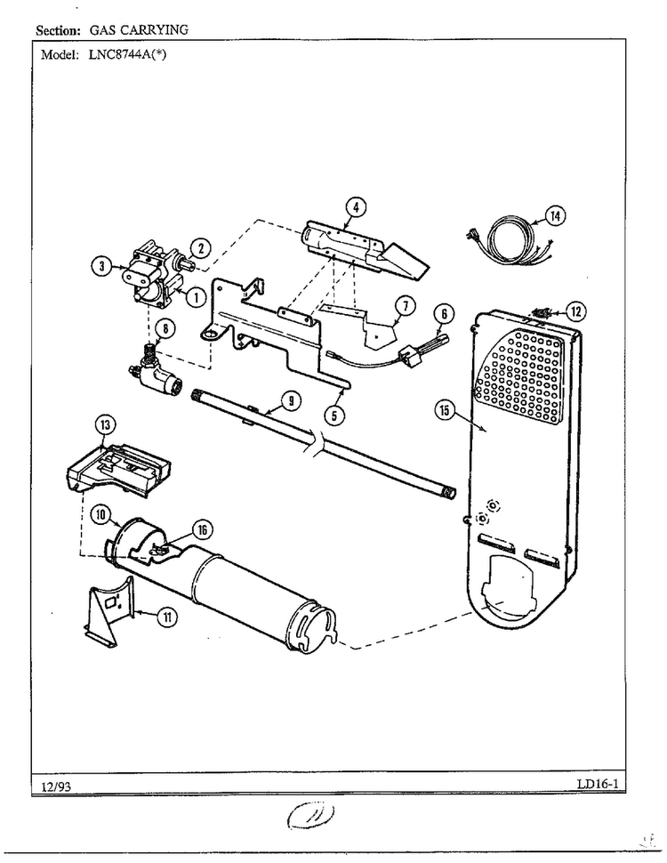 Gas Carrying Diagram and Parts List for 8744A  Norge Dryer