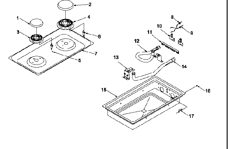 Burner Diagram and Parts List for AKGD3050E-P1131631NE  Amana Cooktop