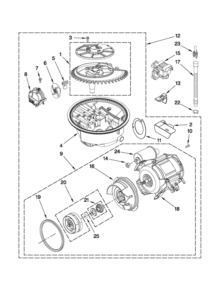 Pump And Motor Parts Diagram and Parts List for MDB4630AWS1  Maytag Dishwasher
