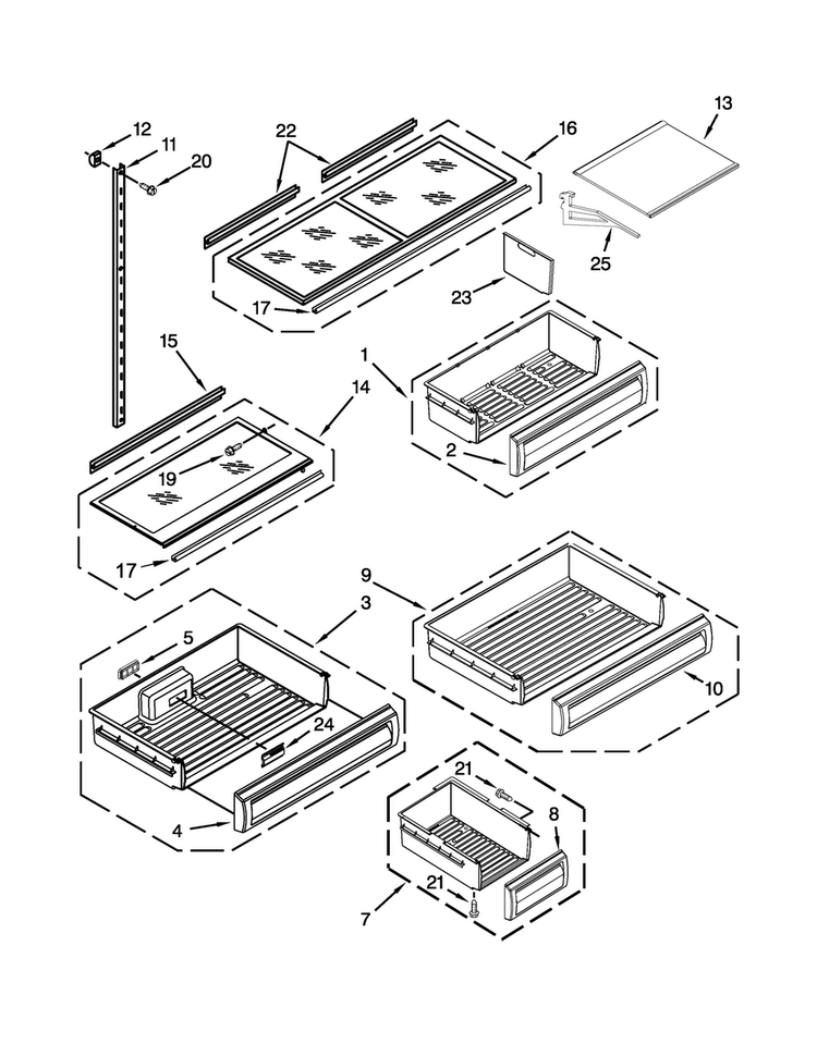 Shelf Parts Diagram and Parts List for JB36NXFXLW04  Jenn-Air Refrigerator