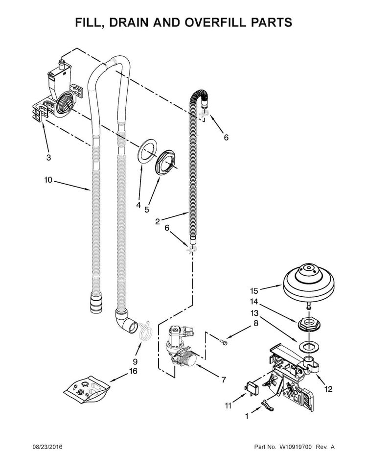 Fill, Drain And Overfill Parts Diagram and Parts List for MDB8959SFZ4  Maytag Dishwasher