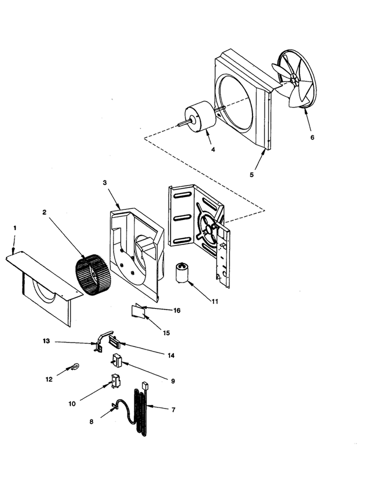 Fan And Control Assembly Diagram and Parts List for RC07090A1D REV A Amana Air Conditioner