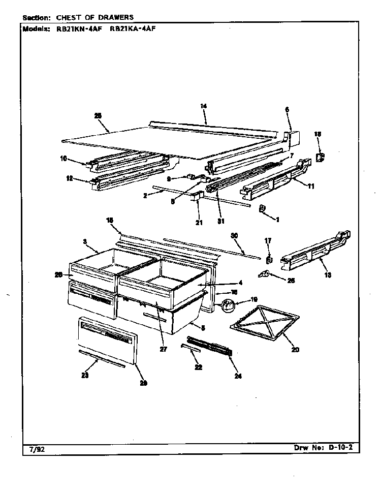 Chest Of Drawers Diagram and Parts List for RB21KN4AF BG76C Magic Chef Refrigerator