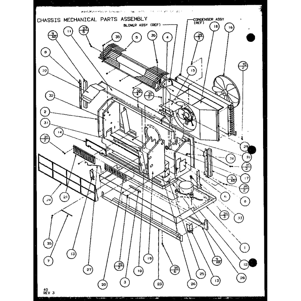 Chassis Mechanical Parts Assembly 4 Diagram and Parts List for PTH12400ER P9872129R Amana Air Conditioner
