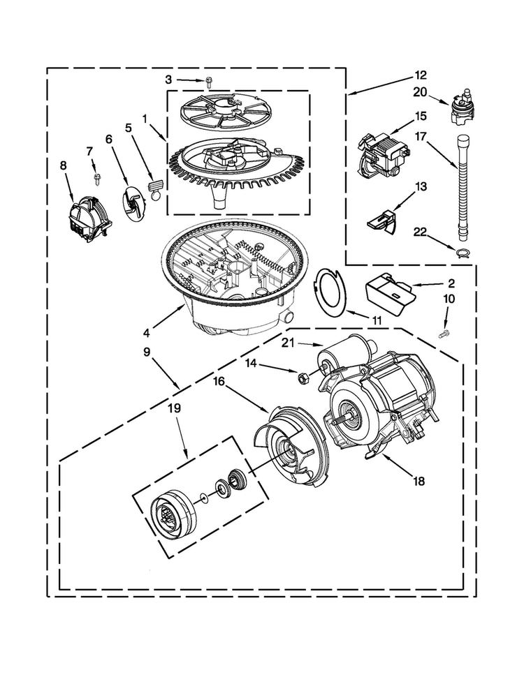 Pump And Motor Parts Diagram and Parts List for MDB7749SBB1  Maytag Dishwasher