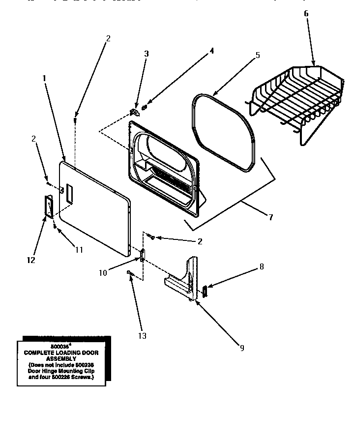 Loading Door With Drying Rack Diagram and Parts List for LE1007W-P1177601WW  Amana Dryer
