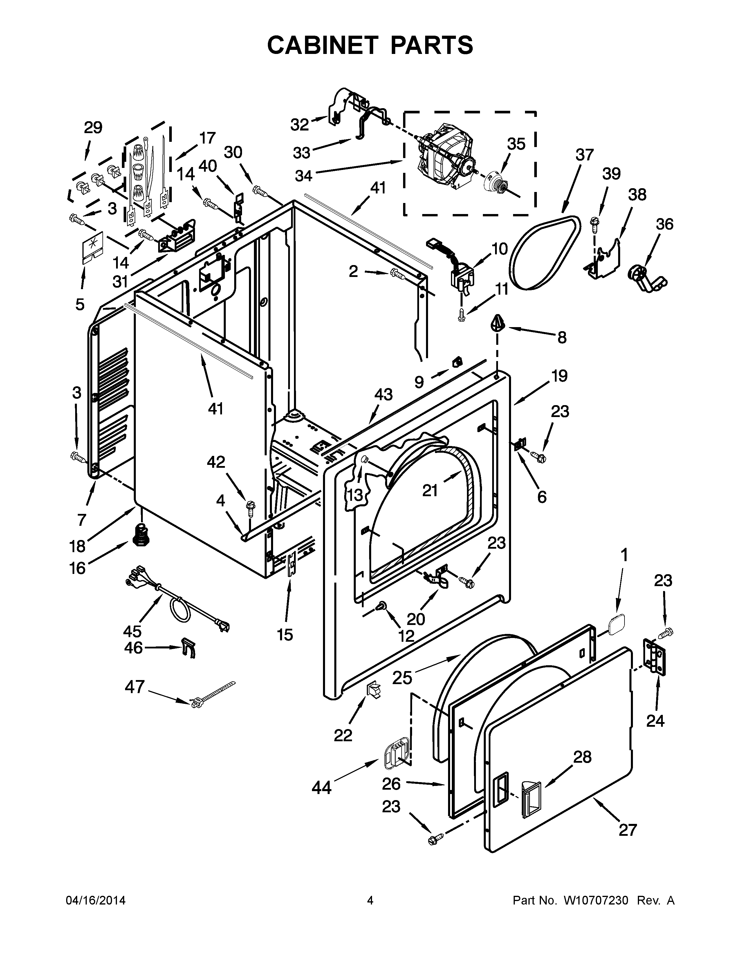 03 - CABINET PARTS Diagram and Parts List for YMEDX500BW1  Maytag Dryer