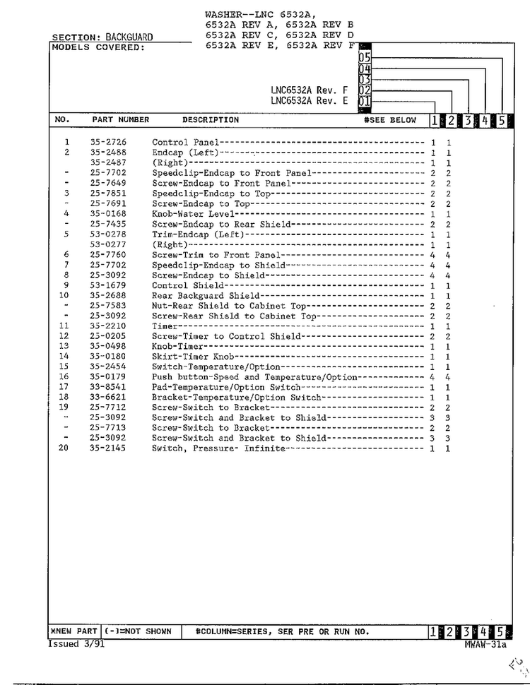 Backguard Page 3 Diagram and Parts List for 6532A REV C Norge Washer