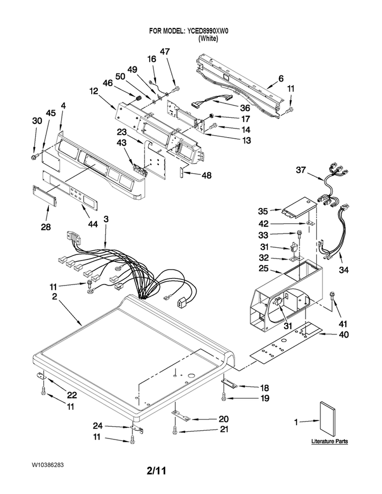 Top And Console Parts Diagram and Parts List for YCED8990XW0  Crosley Dryer
