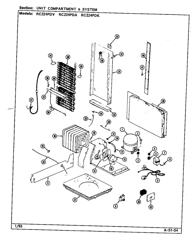 Unit Compartment & System Diagram and Parts List for RC224PDK DS33A Magic Chef Refrigerator