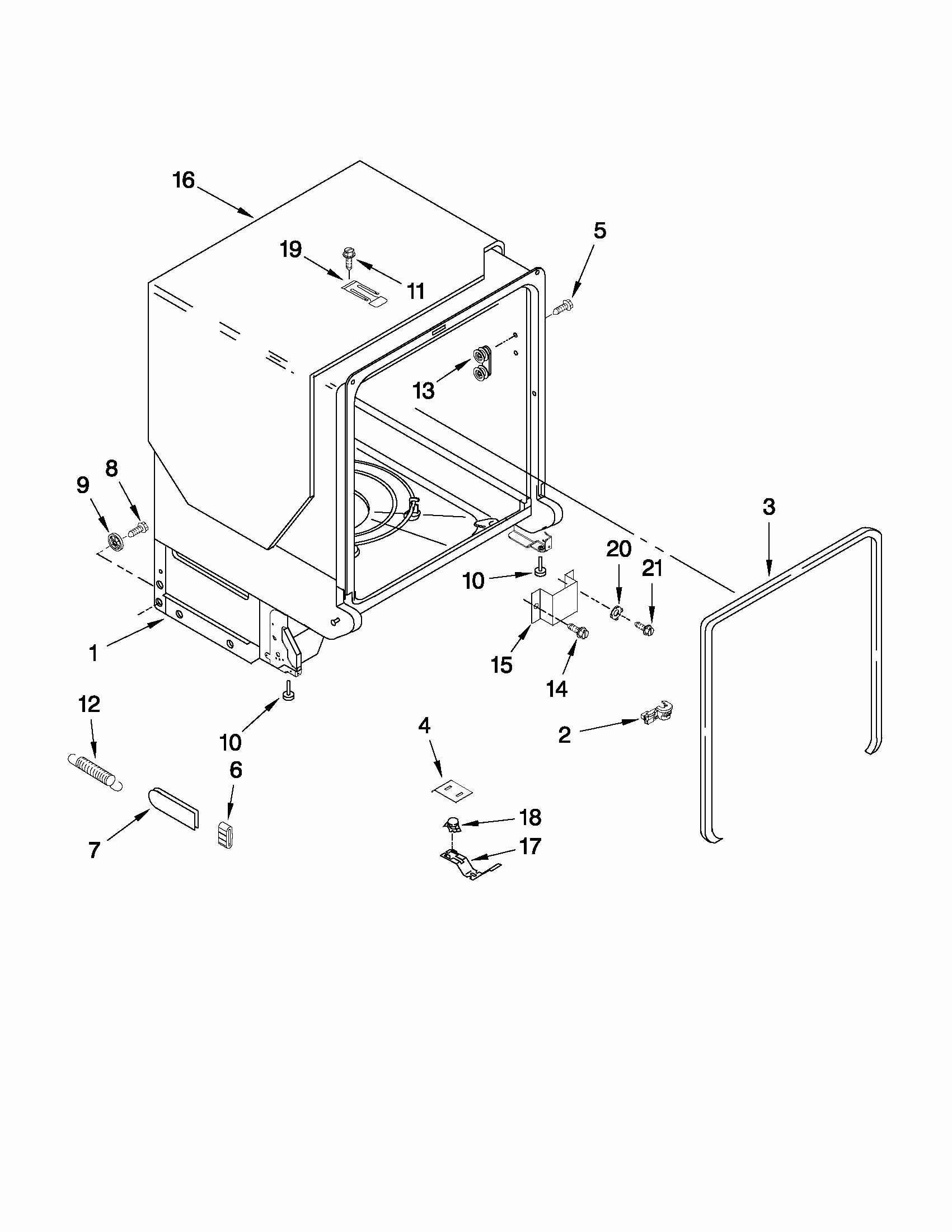Tub And Frame Parts Diagram and Parts List for MDBH949AWB3  Maytag Dishwasher