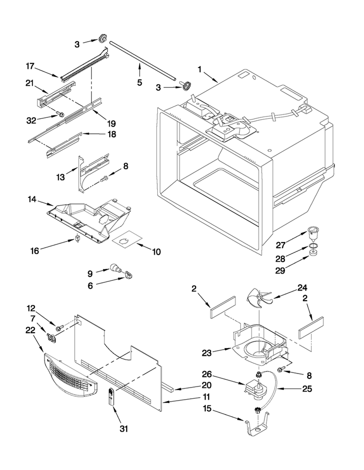 Freezer Liner Parts Diagram and Parts List for MBR1957WES2  Maytag Refrigerator