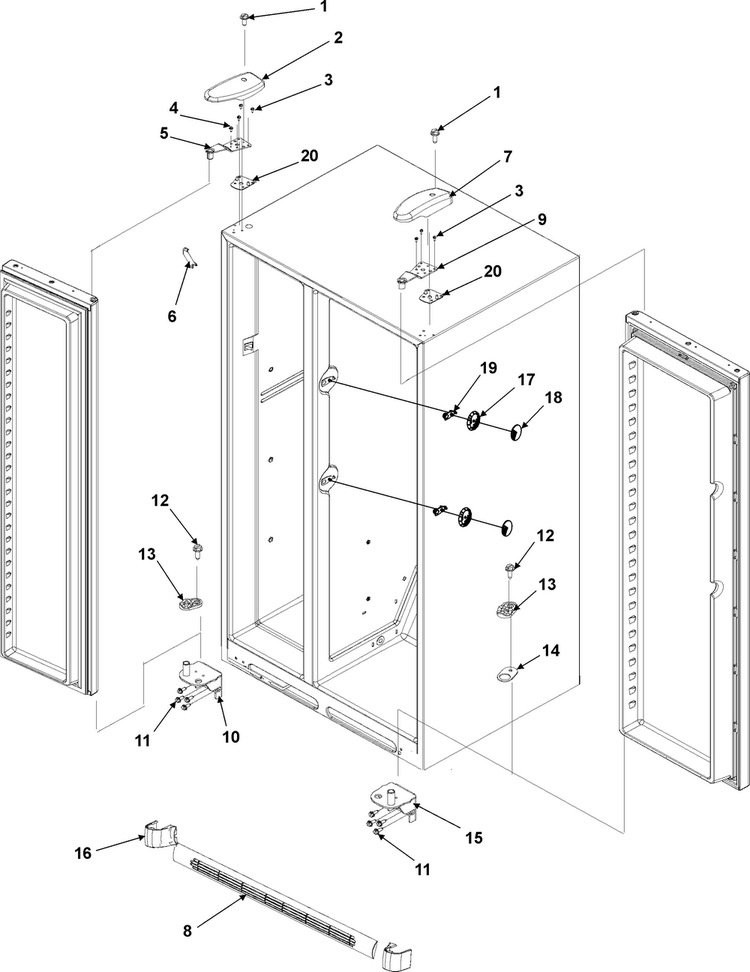 Hinges Diagram and Parts List for AC2224PEKB0  Amana Refrigerator