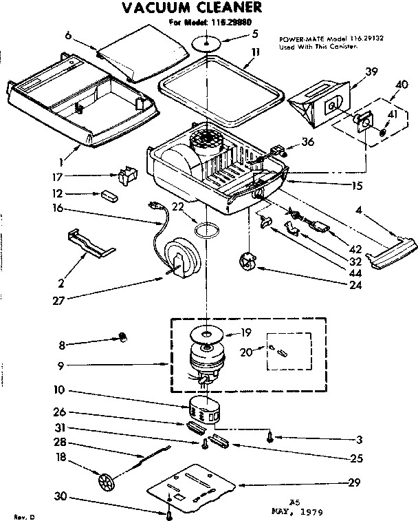 Base Assembly Diagram and Parts List for 11629880  Kenmore Canister Vacuum