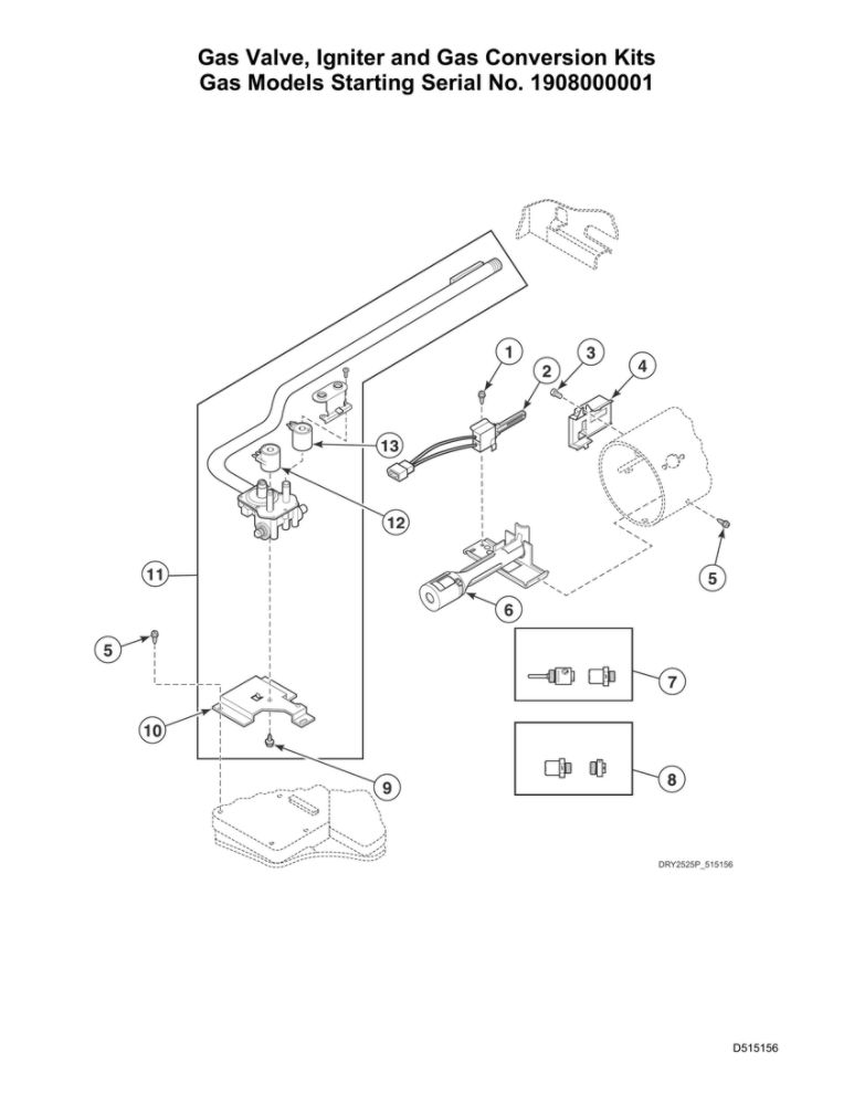 Gas Valve/Igniter/Gas Conversion Kits 2 Diagram and Parts List for LSGE5AGW113TW01 1912999999 Speed Queen Dryer