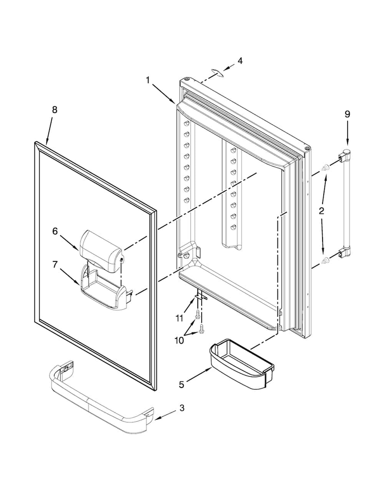 Refrigerator Door Parts Diagram and Parts List for MBF1953DEE00  Maytag Refrigerator