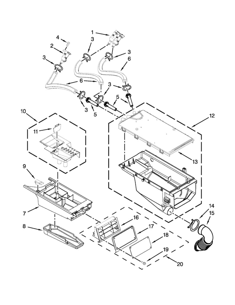 Dispenser Parts Diagram and Parts List for MHN30PRCWW0  Maytag Washer