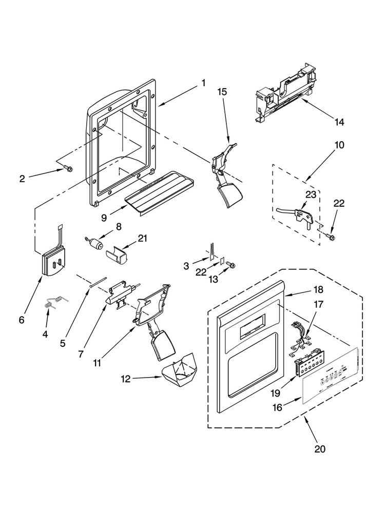 Dispenser Front Parts Diagram and Parts List for MSD2542VEU01  Maytag Refrigerator