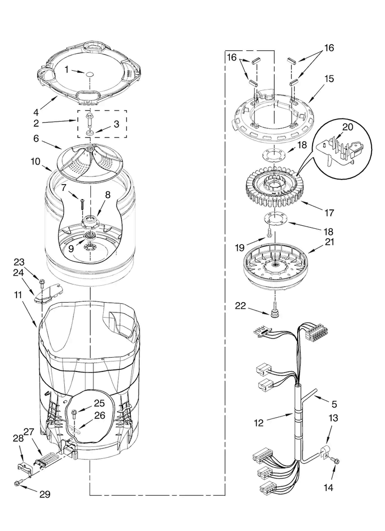 Motor, Basket And Tub Parts Diagram and Parts List for MVWB800VU0  Maytag Washer