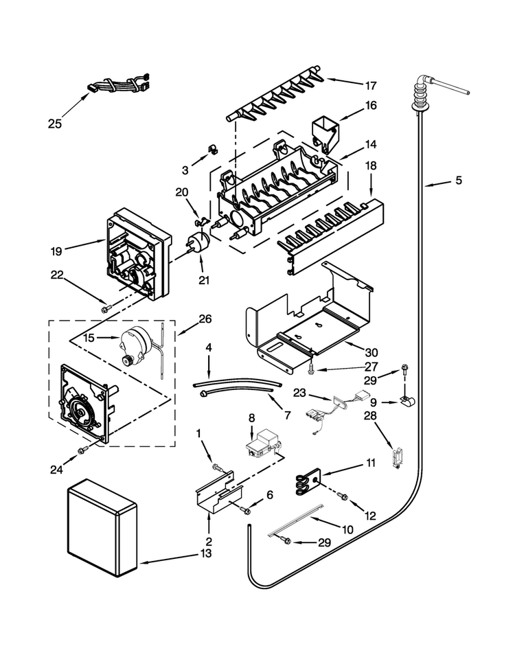 Icemaker Parts Diagram and Parts List for JS42PPDUDE00  Jenn-Air Refrigerator