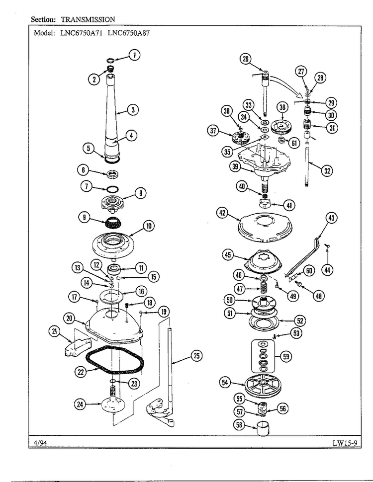 Transmission Diagram and Parts List for 6750A87  Norge Washer