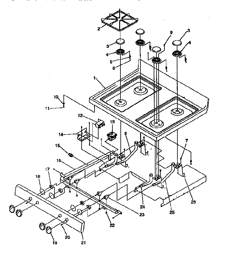 Main Top Diagram and Parts List for ARG7200W-P1143329NW  Amana Range