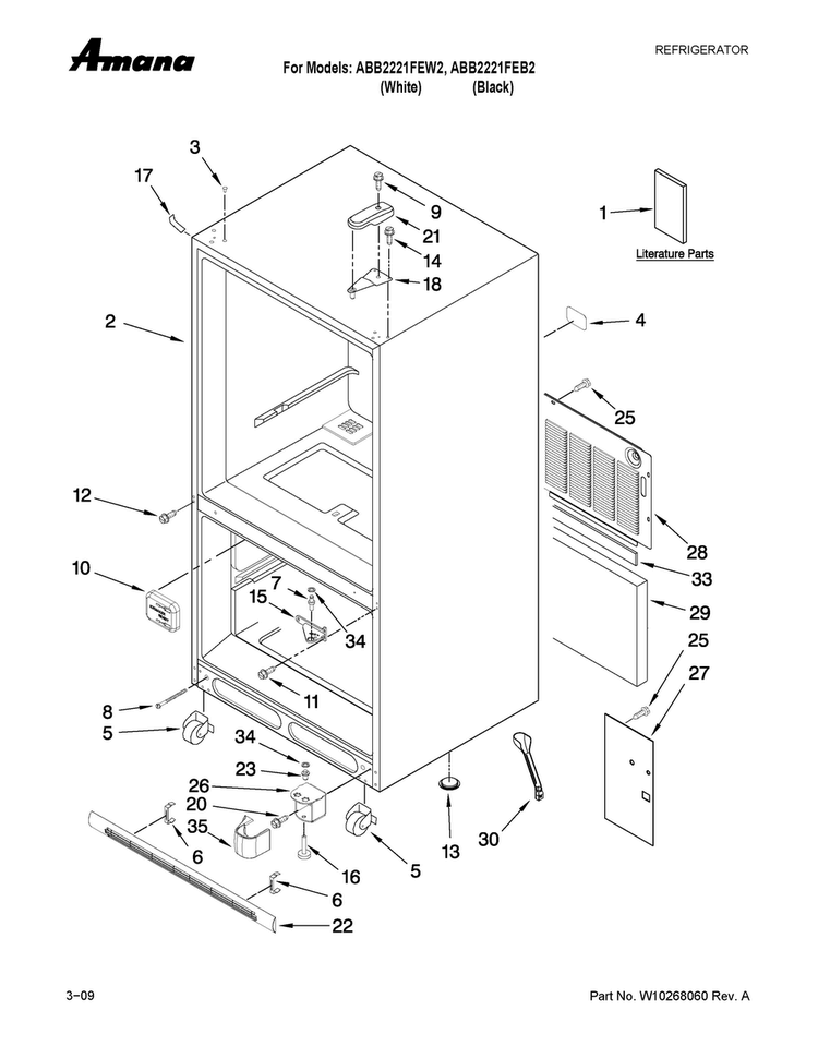 Cabinet Parts Diagram and Parts List for ABB2221FEB2  Amana Refrigerator
