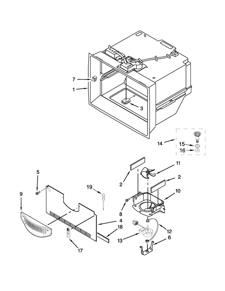 Freezer Liner Parts Diagram and Parts List for MFX2876DRH01  Maytag Refrigerator