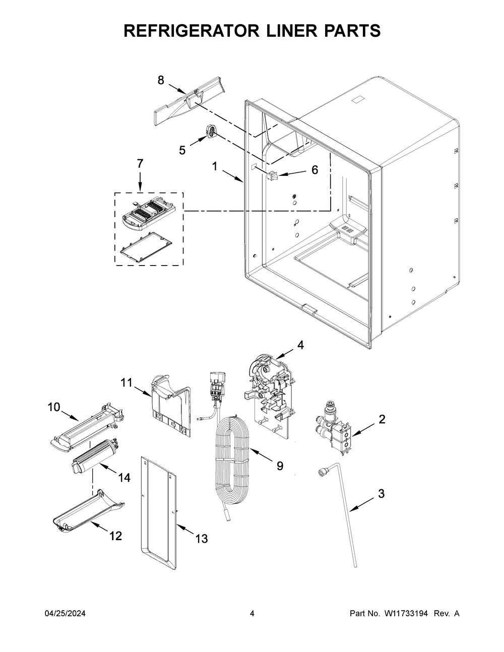 Refrigerator Liner Parts Diagram and Parts List for MFI2570FEZ16  Maytag Refrigerator