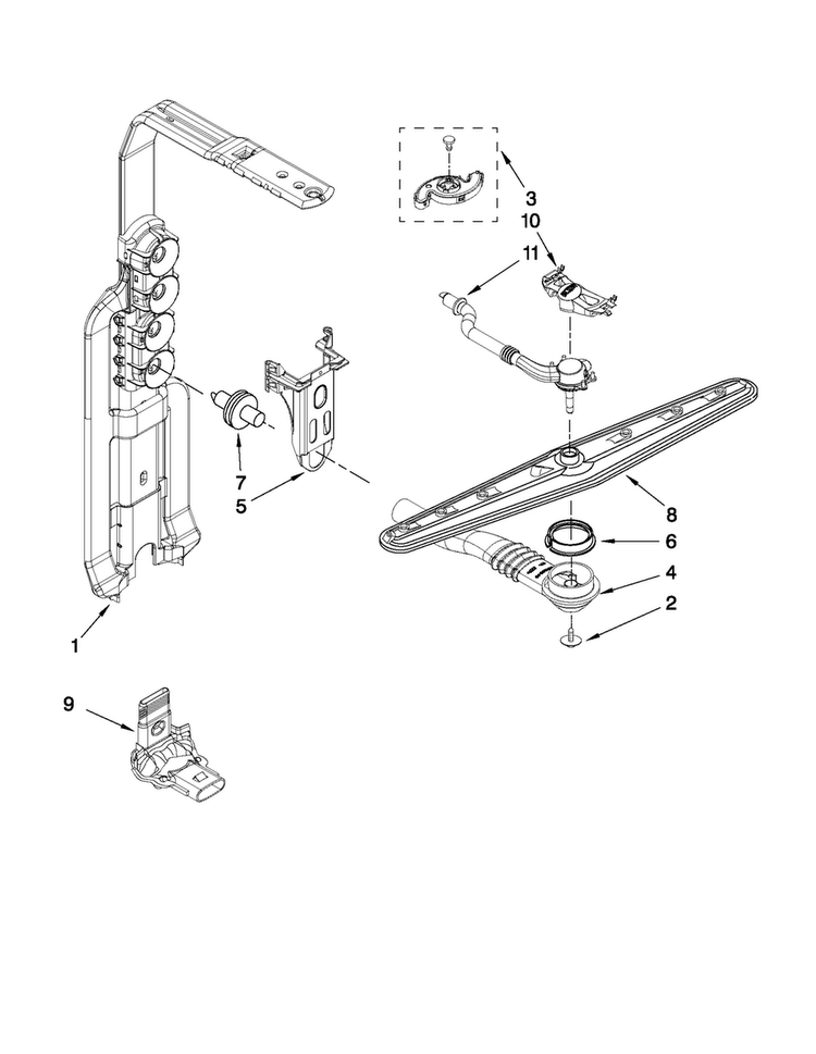 Upper Wash And Rinse Parts Diagram and Parts List for MDB8959AWW0  Maytag Dishwasher