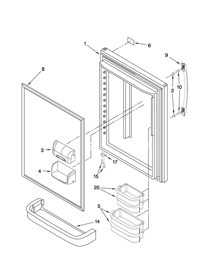 Refrigerator Door Parts Diagram and Parts List for ABB192ZWEW1  Amana Refrigerator