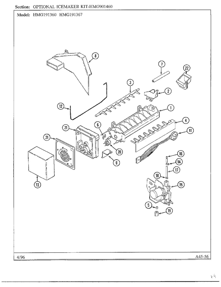 Optional Icemaker Kit Diagram and Parts List for HMG-191367  Admiral Refrigerator