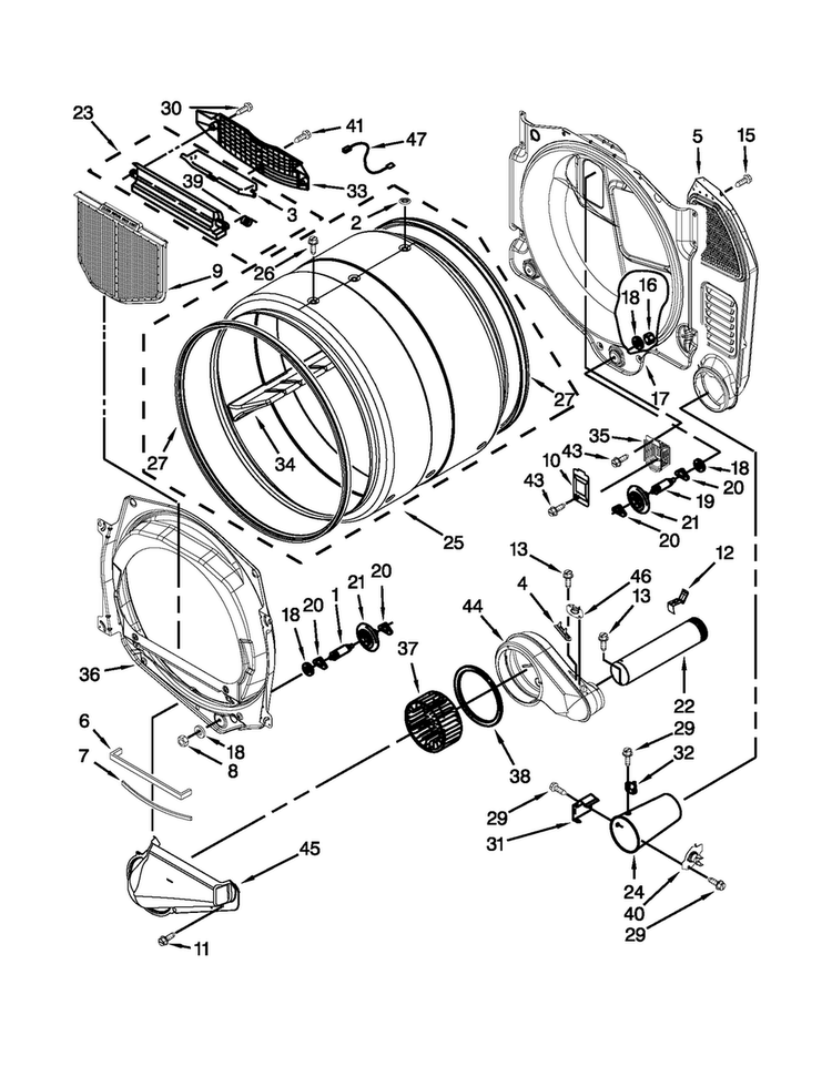 Bulkhead Parts Diagram and Parts List for MDG25PDAGW3  Maytag Dryer