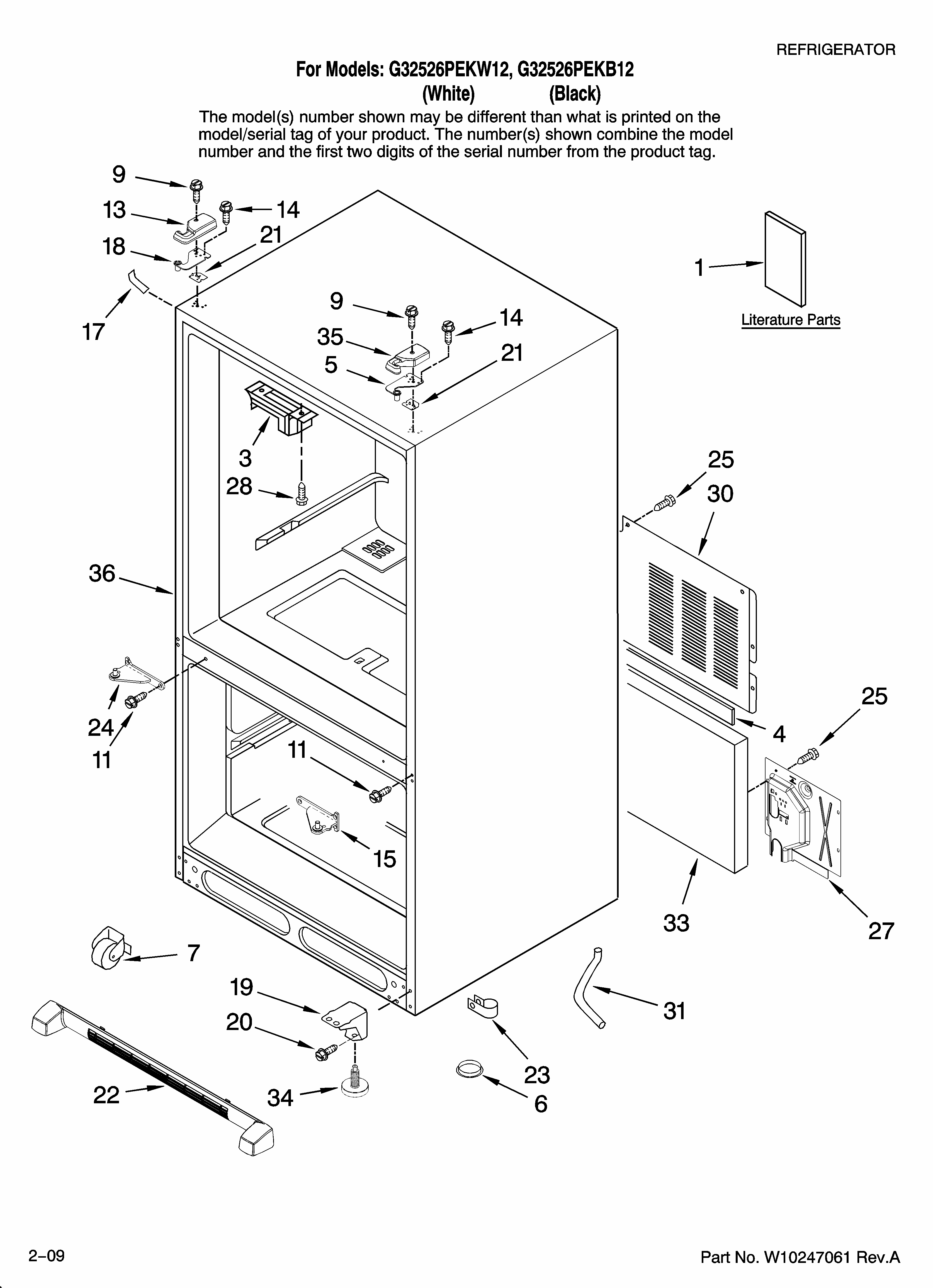 Cabinet Parts Diagram and Parts List for G32526PEKB12  Maytag Refrigerator
